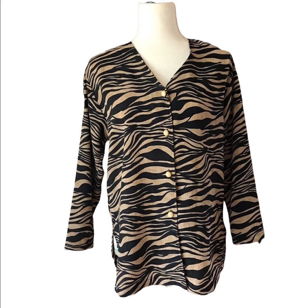 PETITE Impressions blouse zebra print size 4 - Picture 1 of 5